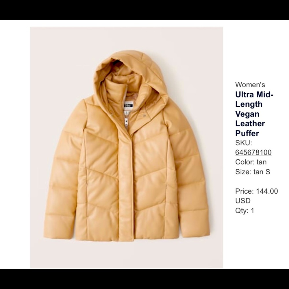 Brand new Abercrombie &Fitch Ultra Vegan Leather puffer midi , SOLD OUT